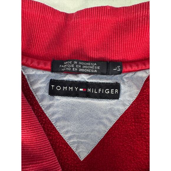 Vintage Tommy Hilfiger Men's sz L Y2K Classic Red and Grey Pullover Quarter Zip - Picture 6 of 14